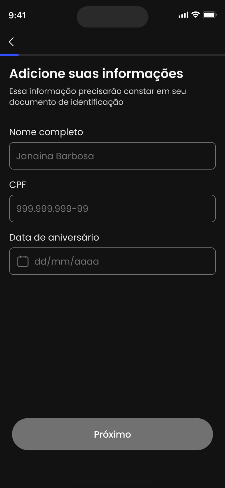 Account Setup Step 1