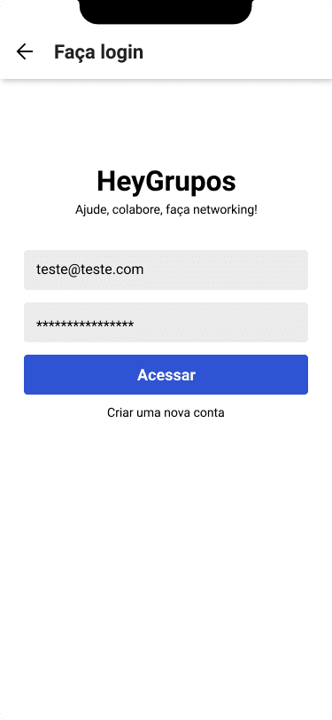 Hey Grupos Login Screen